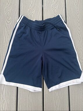 adidas Navy Athletic Shorts with White Side Stripes Big boys